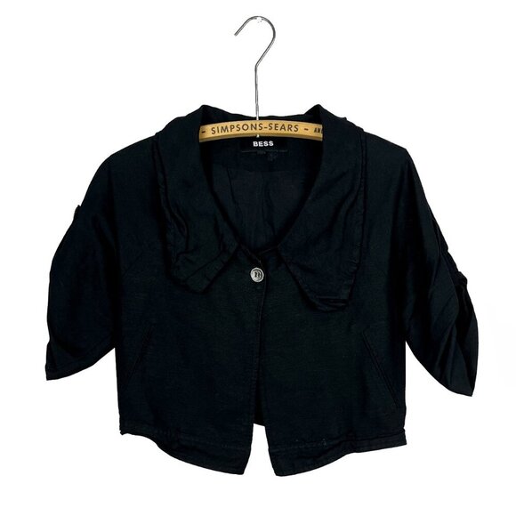 Bess Women's Black Cropped Button Up Cotton Jacket Small - Picture 1 of 4